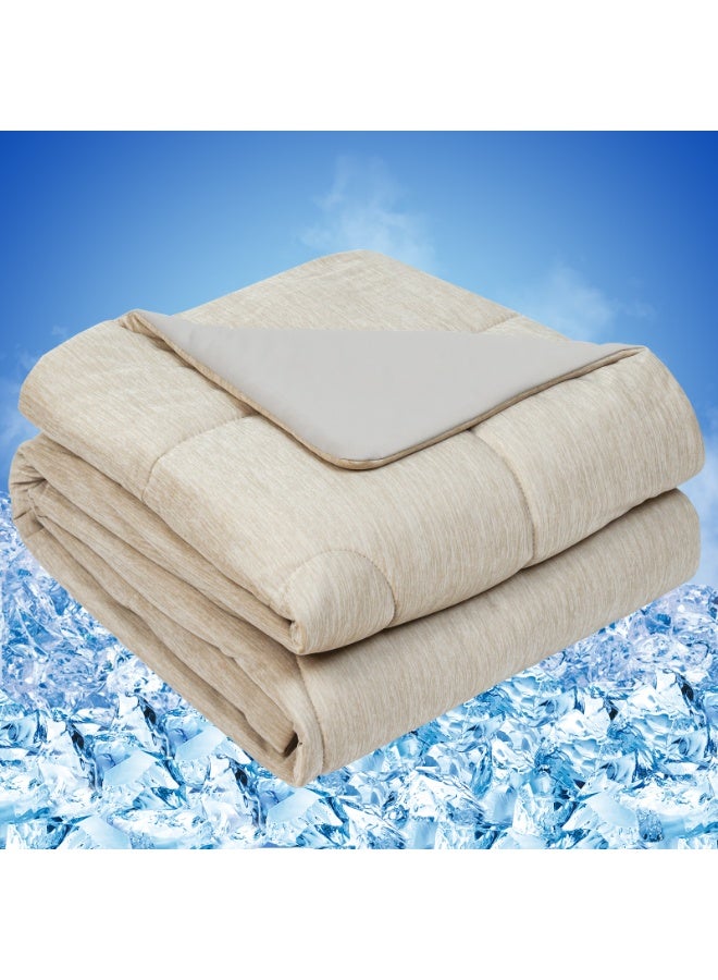 PHF بطانية تبريد PHF توأم للنوم الساخن، بطانية تبريد ناعمة من الجانبين لليالي الحارة تمتص حرارة الجسم، Q-Max>0.5 Arc-Chill خفيفة الوزن لراحة الصيف الباردة، 60"x80"، لمسة عاجية - Image 1